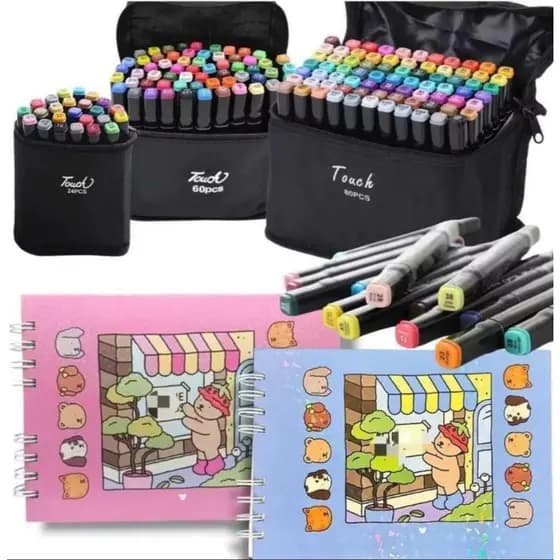 Kit Estojo Colorido Com 48 Canetas Hidrográficas Marcadores Artísticos Multifuncionais