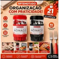 Kit Talheres Mônaco 21 Peças Conjunto Completo Preto Vermelho Design Elegante Resistente