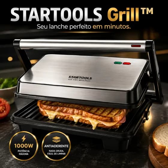 Sanduicheira Grill Eletrica STARTOOLS 1000W Inox 2 em 1 Pratica Rápida Compacta Tensão 127V