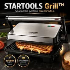 Sanduicheira Grill Eletrica STARTOOLS 1000W Inox 2 em 1 Pratica Rápida Compacta Tensão 127V