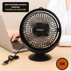 Mini Ventilador Portátil Mesa Redondo Usb Silencioso Compacto Preta