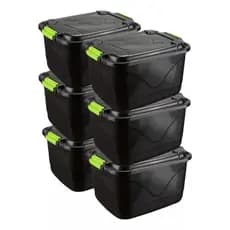 Kit 6 Caixas Organizadoras C/ Tampa e Trava 30 Litros Preta
