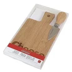 Conjunto para Queijo com Tábua de Bambu + Faca de Queijo -  2 Peças – Kit para Servir Queijos, Petiscos e Frios Elegante