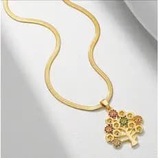 Colar Árvore da Vida  Aço Inoxidável Banhado a ouro  com Zircônias Coloridas -Delicado  Resistente Presente ideal Festa