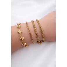 Pulseira Feminina Aço Inoxidável Dourado – Correntes e Elos Hipoalergênica Ajustável  Moderna Elegante