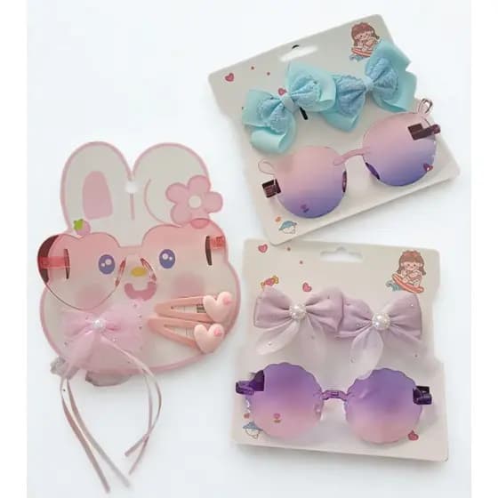 Kit Infantil Óculos + Laços | Acessórios Menina Estiloso Fofo Delicado Fashion Presente Perfeito
