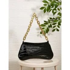 Bolsa Baguete Feminina  de PVC Corrente Acrílica Estampa Couro de Crocodilo Ombro Moda Chique Moderna Elegante  Fashion