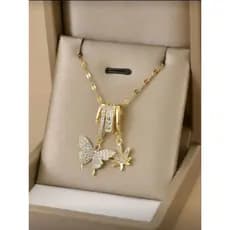 Colar Aço Inoxidável Banhado a Ouro com Pingente de Zircônia – Colar Feminino Elegante Delicado Luxo Brilhante Moderno