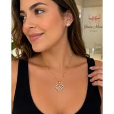 Colar Feminino Aço Inoxidável Dourado Pingente Coração Cravejado Zircônia Luxo Elegante Antialérgico Presente Feminino