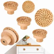 Kit 6 Puxadores Boho em Rattan | Armário Gaveta Cômoda Minimalista