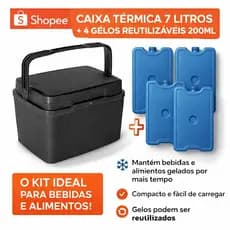 Kit Caixa Térmica Cooler 7 Litros + 4 Gelos Gel Reutilizável 200ml Porta Alimento Bebida Insulina