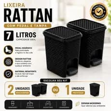 Lixeira Rattan 7L com Pedal e Tampa para Banheiro Cozinha Escritório Plástico Resistente