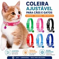 Coleira para Gatos e Cães Pequenos Ajustável com Sino Trava de Segurança Nylon