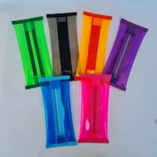 Estojo Escolar Lápis Palito Plástico Grosso Colorido Neon Transparente com Zíper