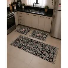 jogo de tapete de vaca 3 peças/kit de tapete de cozinha/tapete estampado sala quarto e cozinha