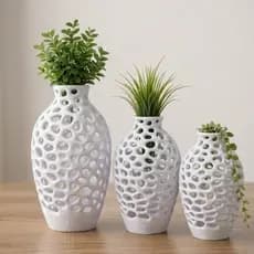Kit 3 Vaso Decorativo Vazado Moderno Design Elegante Sala Mesa Decoração Sofisticada Minimalista
