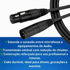 Cabo XLR Macho x Fêmea 1.5 Metros Extensor para Microfone e Mesa de Som