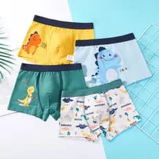 4 Peças Roupa Íntima Boxer Infantil Masculina De Algodão Puro Com Desenho De Dinossauro