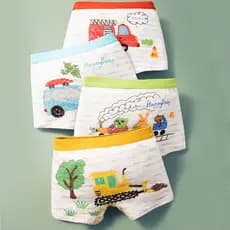 4 Peças De Cuecas Infantil De Algodão Puro Boxer Bebês Shorts Meninos