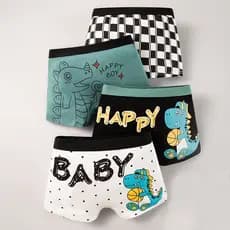 (4 Peças) Cuecas De Algodão Puro Boxer Infantil