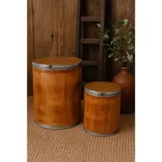 kit 2 barricas cilíndricas, tambor porta ração 15kg e 20kg, porta brinquedos com pintura