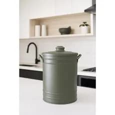 lixeira pia cozinha redonda Metal verde fosco 8 litros com alças bancada