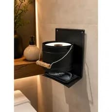 Porta papel higiênico suporte para celular preto fosco de parede banheiro lavabo