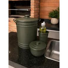 kit pia cozinha verde fosco bancada lixeira 8 litros porta detergente porta sabão metal