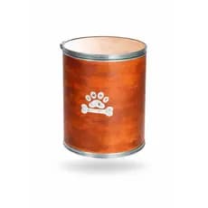 Porta ração Organizador barrica pote redondo 15 kg decorado pintura efeito madeira com trava na tampa