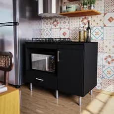 Balcão Para Cozinha Cooktop 1,05m 5 Bocas 1 Nicho Com 1 Porta E Gaveta Turim Preto - Lojas Movelove