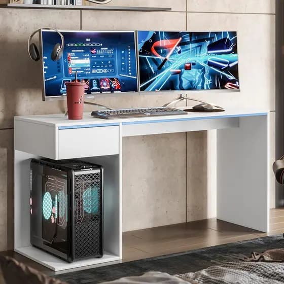 Mesa Gamer 136cm com Gaveta Suporte para CPU Suporta 2 Monitores