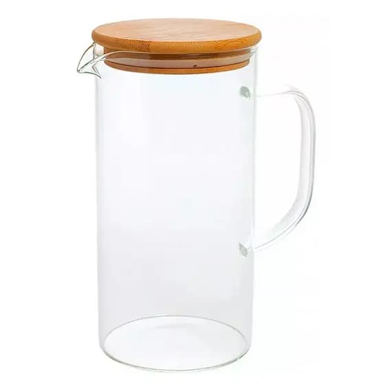 Jarra de Vidro para suco agua Com Tampa De Bambu 1litro