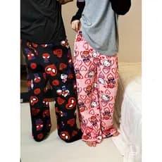 Hello Kitty Homem-Aranha Anime Flanela Pijama Calças Soltas Lazer Casa Macias E Confortáveis De Casal [BL]