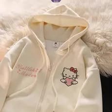 Desenhos Animados Amor Hello Kitty Impressão Com Capuz Zip Camisola Feminina Primavera E Outono Maré Solta Estilo Univer
