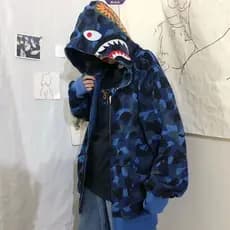 Maré Japonesa Tubarão Moletom Primavera E Outono Fino Ins Harajuku Solto Cardigan Com Capuz Casal Jaqueta Masculina Femi