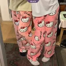 Novo Hello Kitty Anime Calças De Dormir Feminino Inverno Dos Desenhos Animados Casal Casa Pijamas Casuais Homewear [BL]