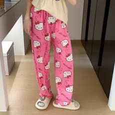 Hello Kitty Home Calça Feminina Casual Macia Solta Verão Sleep Lounge Wear