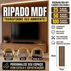 Kit Painel Ripado MDF Autocolante 45x11cm Parede Madeira Decoração Moderna Sem Obra Fácil Instalação