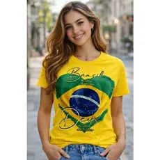blusa Feminina Camiseta Brasil Acima De Tudo, camisa Deus Acima De Todos