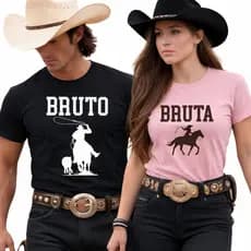 Camiseta Casal Country Bruto e Bruta Western Cowboy Cowgirl Agro Festa De Peao Rodeio