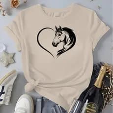 Camiseta Rodeio Country Feminina Desenho Cavalo Metade Coração Blusa 100%Algodão Cowboy