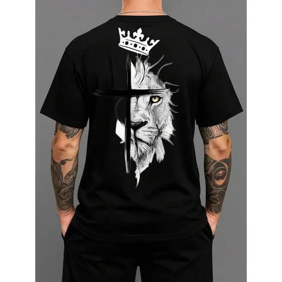 Camiseta Masculina Gola Redonda Camisa 100% Algodão Blusa Fio 30.1 Camisa Confortável Estampa Religiosa Camisa Descolada