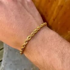 Pulseira Trançada Cordão Baiano Banhado A Ouro 18k e Prata Aço Inox