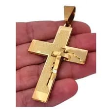Pingente Crucifixo Cruz Oração Pai Nosso Banhado À Ouro Dourado