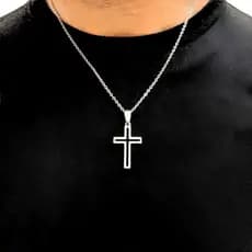 Colar Corrente Pingente Crucifixo Aço Inox Masculino Oferta Prateado