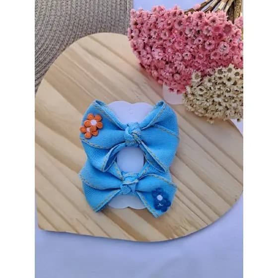 Parzinho De Laço, Fita Jeans, Parzinho Aplique Flor, Florzinha