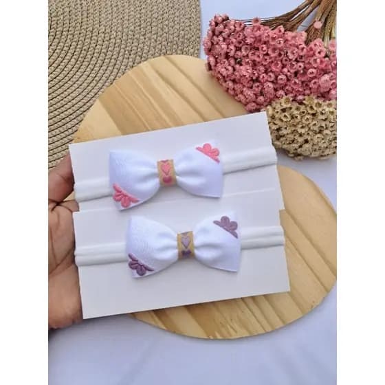 Kit Laço na Faxinha para Bebê, Faixinha de bebê, Laço branco