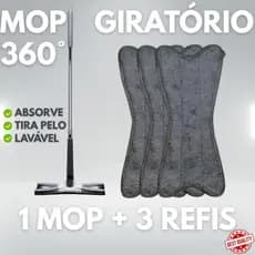 Mop Esfregão Giratório 360° com Torção Refil Microfibra Multiuso Cabo Inox Para Piso Cozinha
