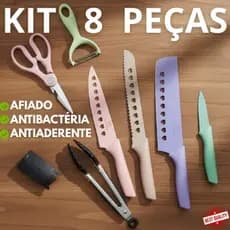 KIT 8 Peças Facas Descascador Descamador Pegador Tesoura Antibacteriano Antiaderente