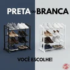 Sapateira Organizadora Multiuso Até 8 Pares Preta ou Branca 50x46 Metal Plástico Compacta Slim